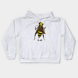 Drunk Bee holding Beer Bottles Kids Hoodie